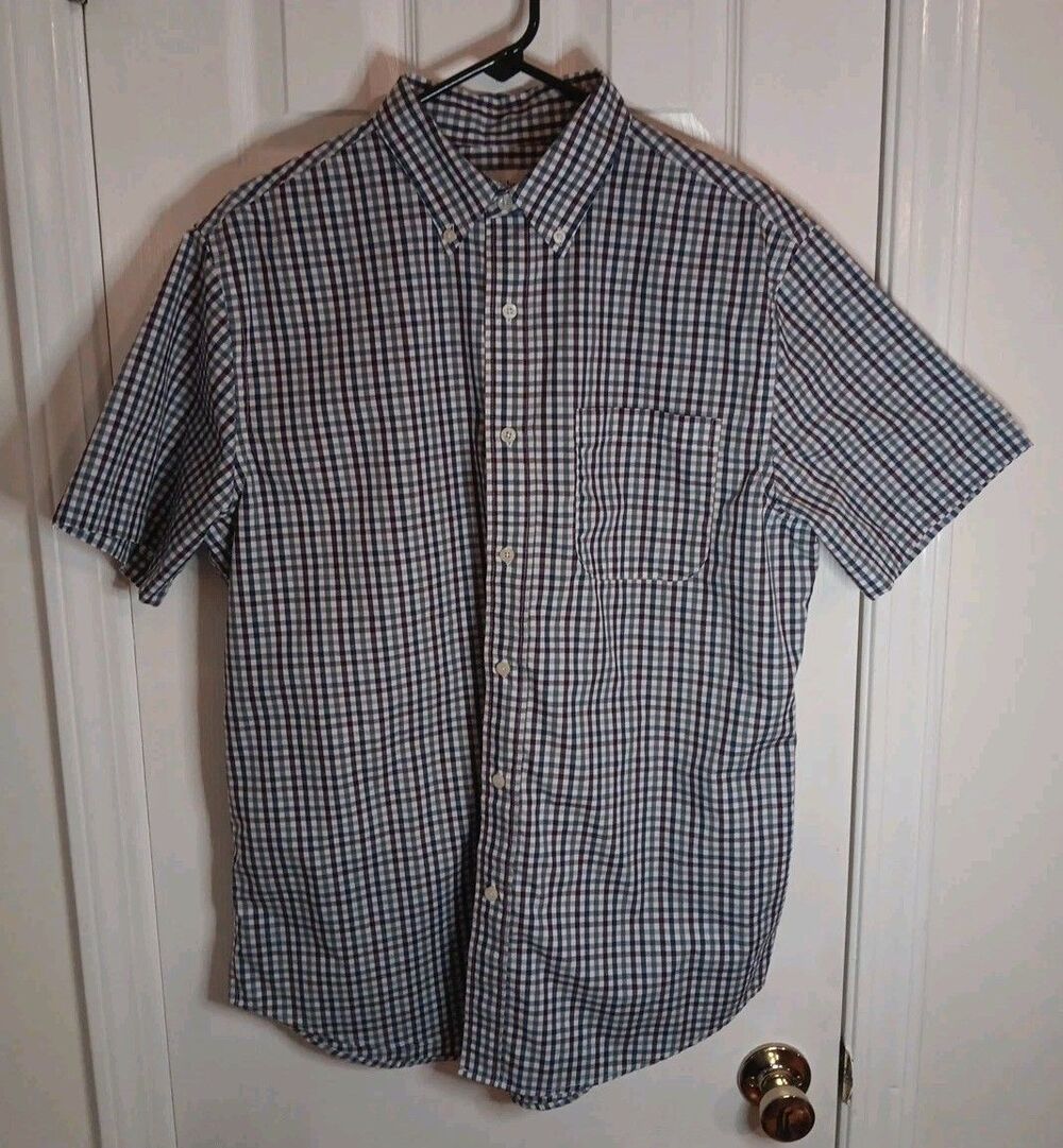 Mens Saddlebred Short Sleeve Button Down Medium Shirt Checkered Blue